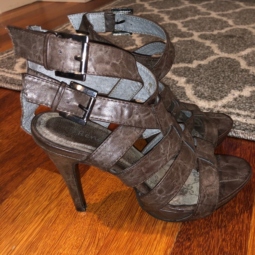 Faux leather open toe heels size 6.5
